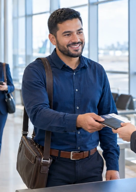 Traveler ready for departure with approved India Air Suvidha travel documents